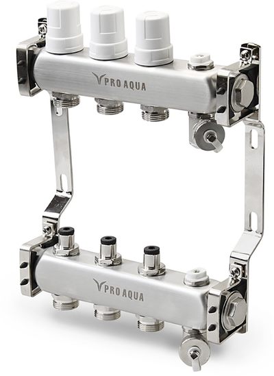 PRO AQUA Коллекторный блок с регулировочными клапанами 6 выходов, 380 мм, 1 x 3/4